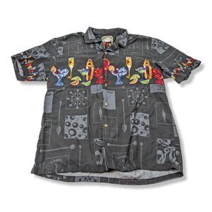 Paradise‎ Found Hawaiian Shirt Cocktail Drink Happy Hour Rayon Aloha